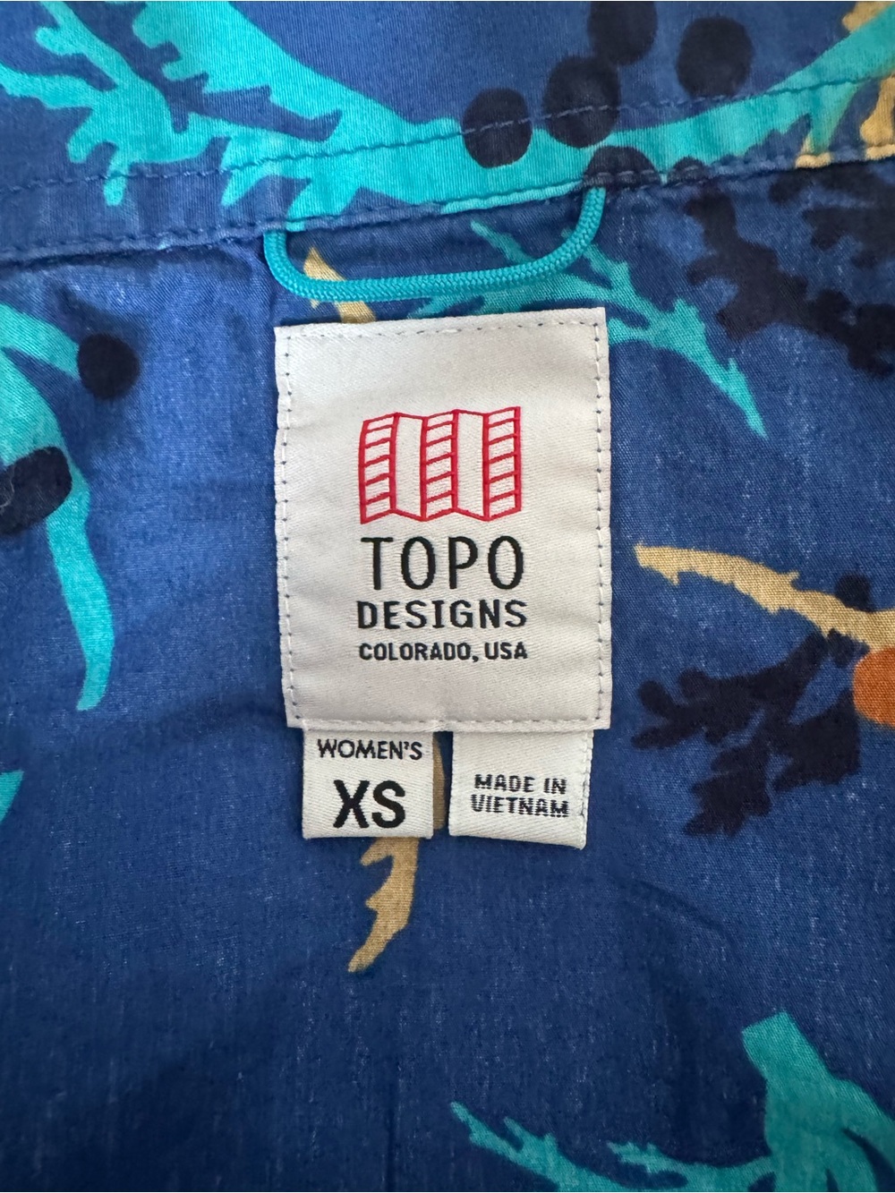 Topo Designs Camp Shirt Blue Kelp Seaweed Print Short Sleeve Button Up XS - Picture 4 of 4